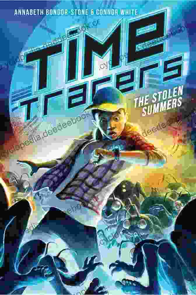 Book Cover Of Time Tracers: The Stolen Summers Featuring Four Teenagers Standing In Front Of A Swirling Time Vortex. Time Tracers: The Stolen Summers