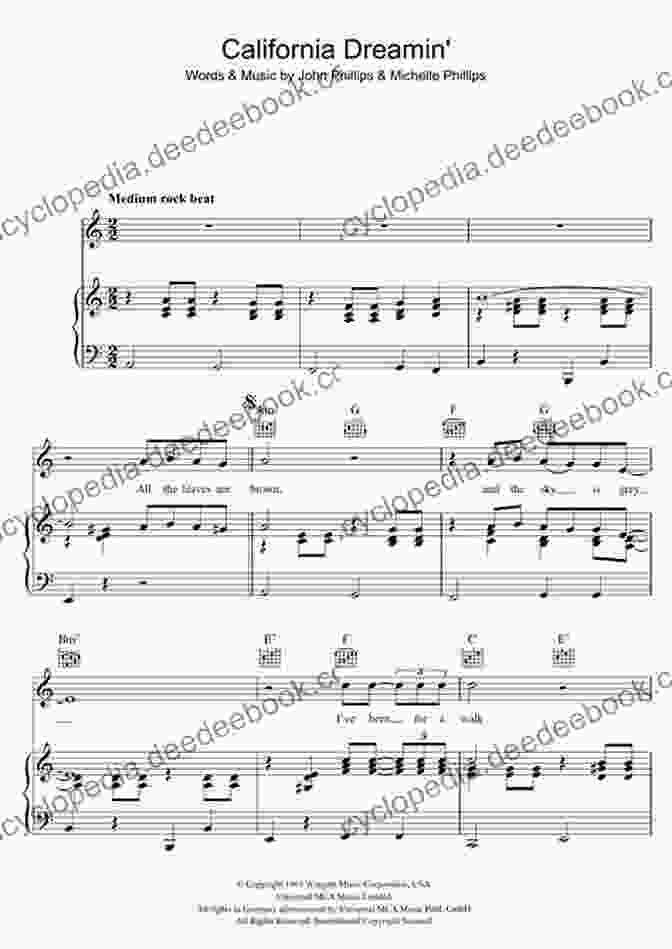 California Dreamin' Sheet Music With Piano, Vocal, And Guitar Arrangement The Mamas And The Papas Songbook (PIANO VOIX GU)