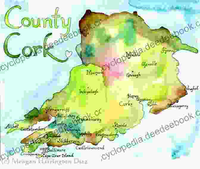Map Of County Cork, Ireland, Highlighting The Towns And Landmarks Featured In The Picture Books County Cork Picture Book: World Tour